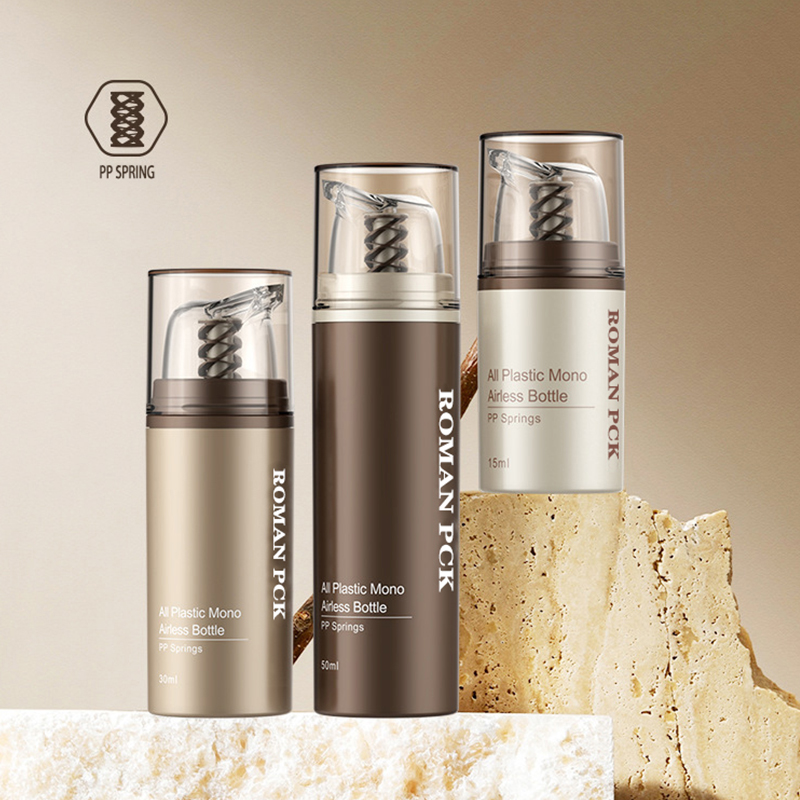 Kahverengi Plastik Havasız Kozmetik Krem Şeffaf Pompa Şişesi Cilt Bakımı Dağıtıcı Makyaj Kabı Krem Jel Losyon için