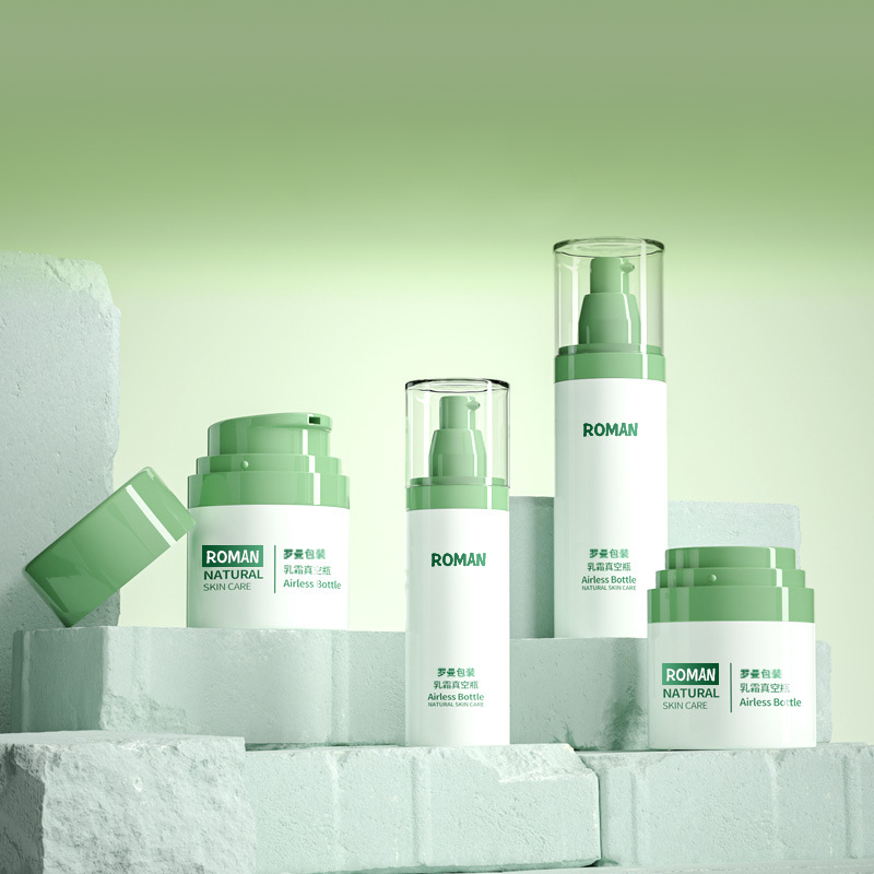 Plastik Kozmetik Ambalaj Yüz Kremi Şişesi 30ml 50ml 80ml Yeşil Havasız Pompa Şişe Seti, Anti-age Serum Şişesi için Elektrokaplama ile