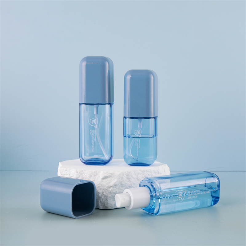 80ml 100ml 120ml Kalın Duvar PET Plastik Mavi Kozmetik Ayar Spreyi Yatıştırıcı Nemlendirici Şişe
