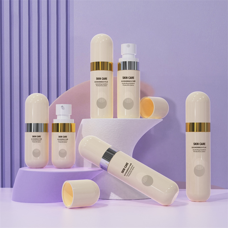 Bej Plastik Şişe 40ml 60ml 80ml Şişe Alkol Sprey Konteynerleri Cilt Bakımı için Saç Mist Sürekli Güneş Koruyucu Sprey Şişesi