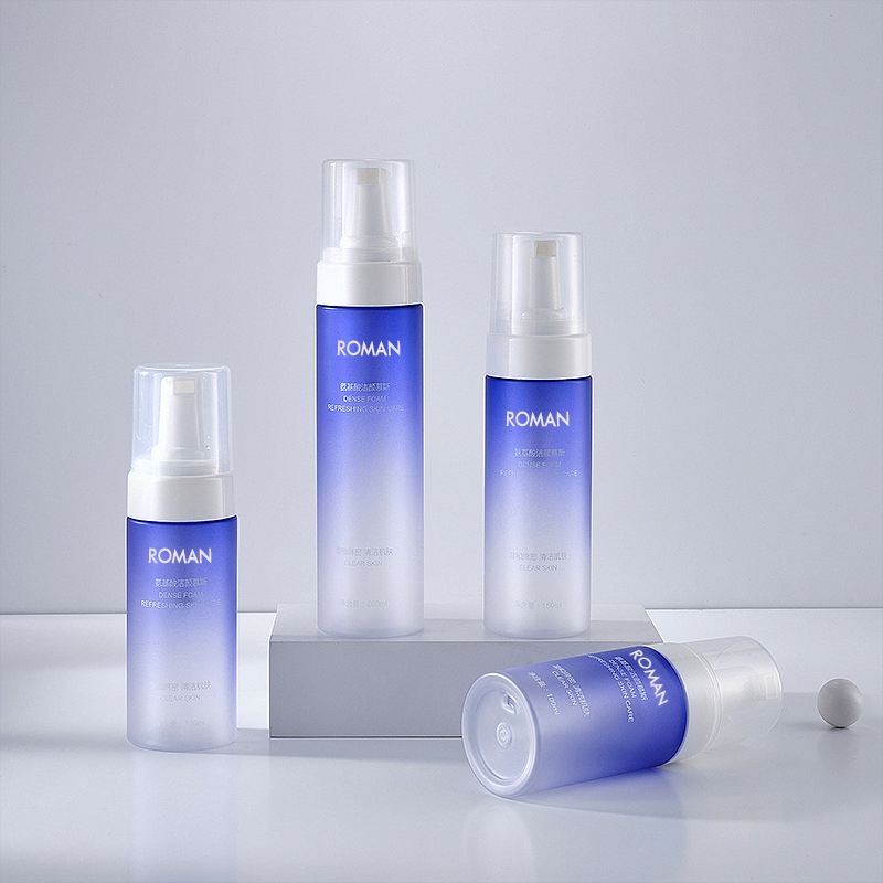 100ml 120ml 150ml 200ml PET Degrade Mavi Renk Köpük Sıvı Sabunluk Köpük Pompa Şişe Duş Jeli El Yıkama Şişesi Banyo Malzemeleri