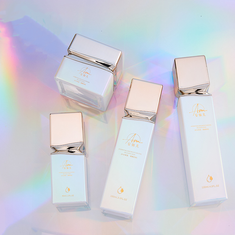 Yüz Kremi ve Göz Kremi İçin Yanardöner Efektli Kare Cam Krem Kavanoz