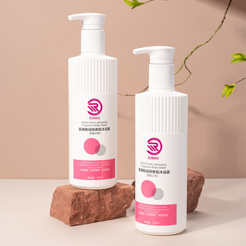 Sıcak Beyaz Çizgili HDPE Plastik Şişe, Oluklu Meme ile 500ml 700ml Şampuan Duş Jeli Losyon, Pompa Kapaklı Vietnam