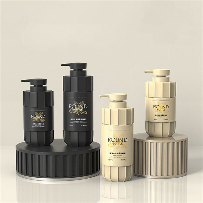 Mat Siyah 550 ml 600 ml 700 ml 750 ml Pet Plastik Şerit Kalın Duvar Plastik Losyon Pompa Şişe Temizleyici Güneş Kremi Şampuan Duş Jeli