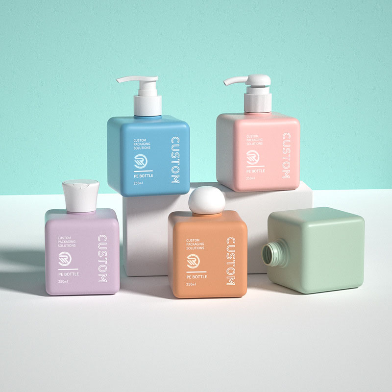 Popüler Geri Dönüşümlü PET Plastik Kare Cilt Bakım Şampuanı Vücut Yağı Yağı Şişeleri 150ml 200ml 250ml Serigrafi ile Boyutları